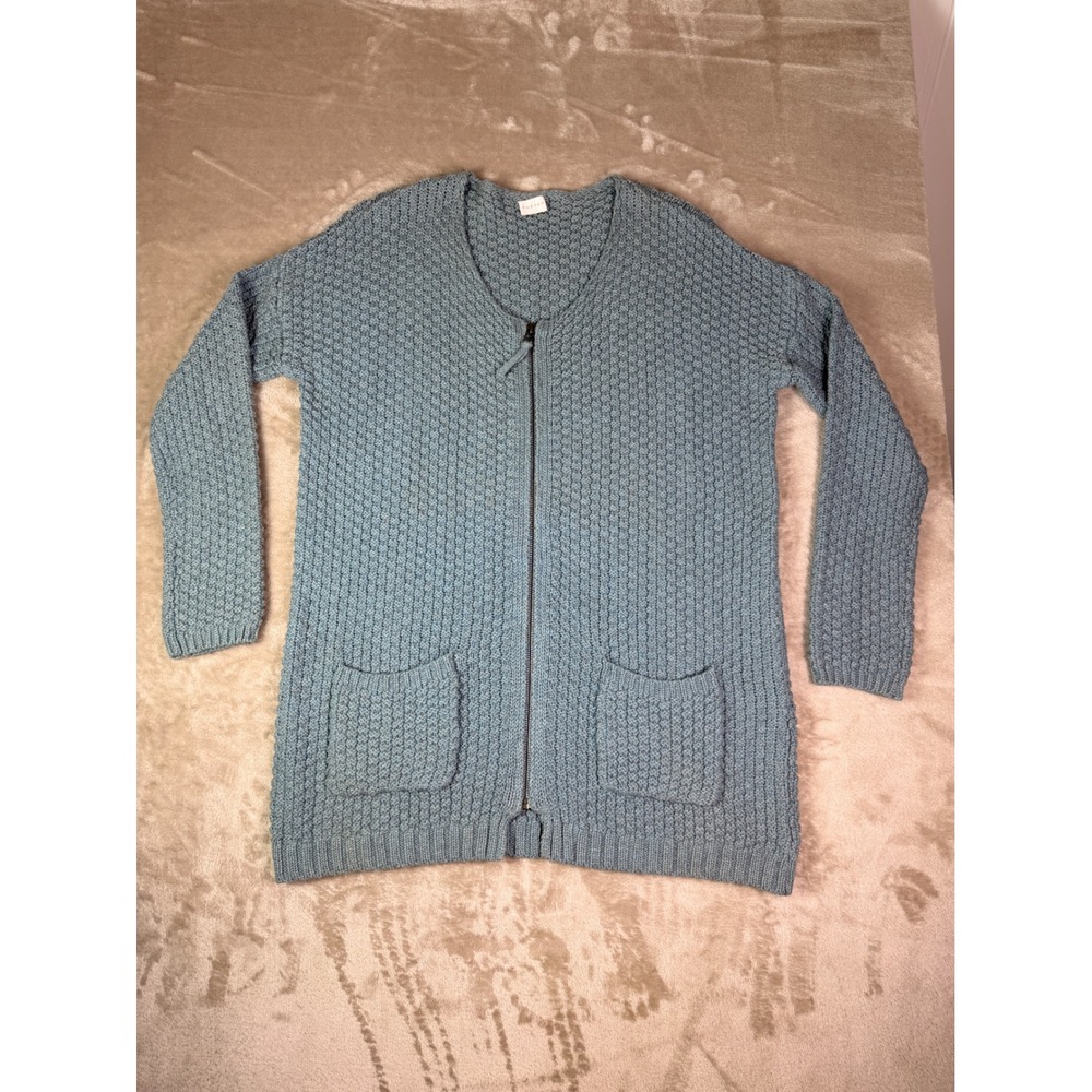 Poetry Blue/Teal Chuncky Knit Zipper‎ Cardigan Size Small Sweater Pockets Cotton
